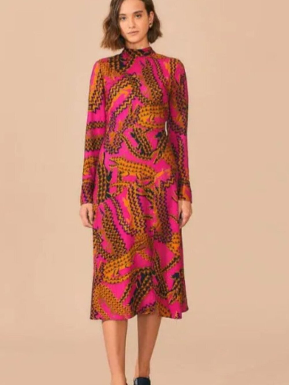 FARM RIO ACTIVE Pink Croco Lenzing Ecovero Viscose Slit Midi Dress